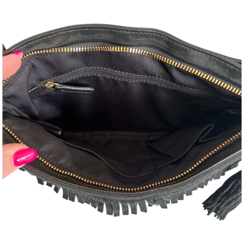 VINCE CAMUTO Riqui Black Suede Fringe Leather Crossbody Bag Clutch Bohemian - Picture 5 of 9